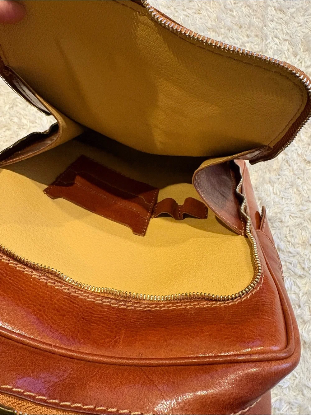 Women’s Italian Leather Backpack Front Zips Straps Brown Tan Cognac